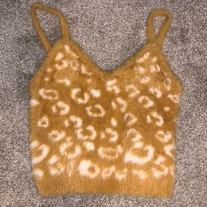Soft fuzzy leopard crop top